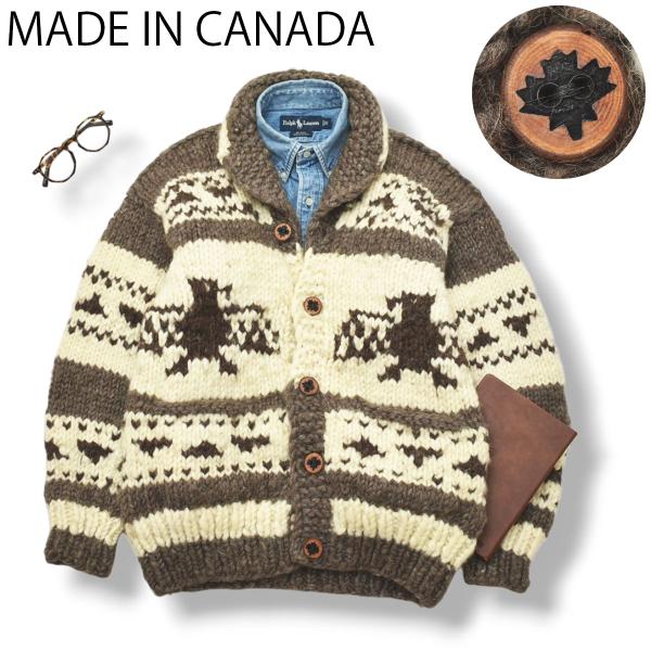 カナダ製 古着 ショールカラー カウチン ニット セーター 鷲柄