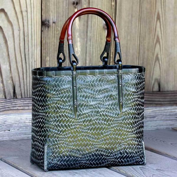受注生産 お届けまで約2ヶ月）黒編み波網代竹籠バッグ : 虎斑竹専門店