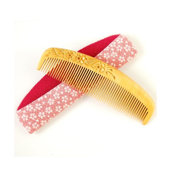 キレイ】かわいい桜（さくら）4寸5分 彫解櫛 つげ櫛 高級国産 さつま