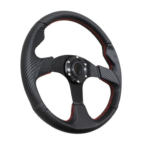 モモ形状 MOMO ステアリング カーボン柄 レッドステッチ 35Φ35cm