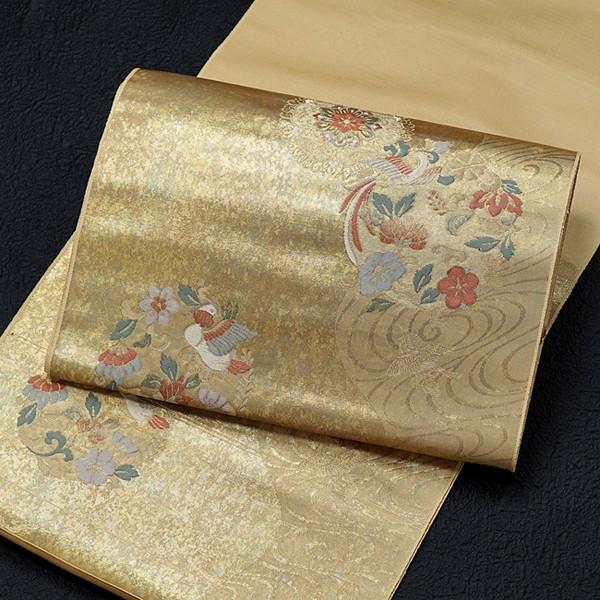 九寸 名古屋帯 正絹 引箔織 華文 鳥 未仕立て 西陣織工業組合 362 在庫