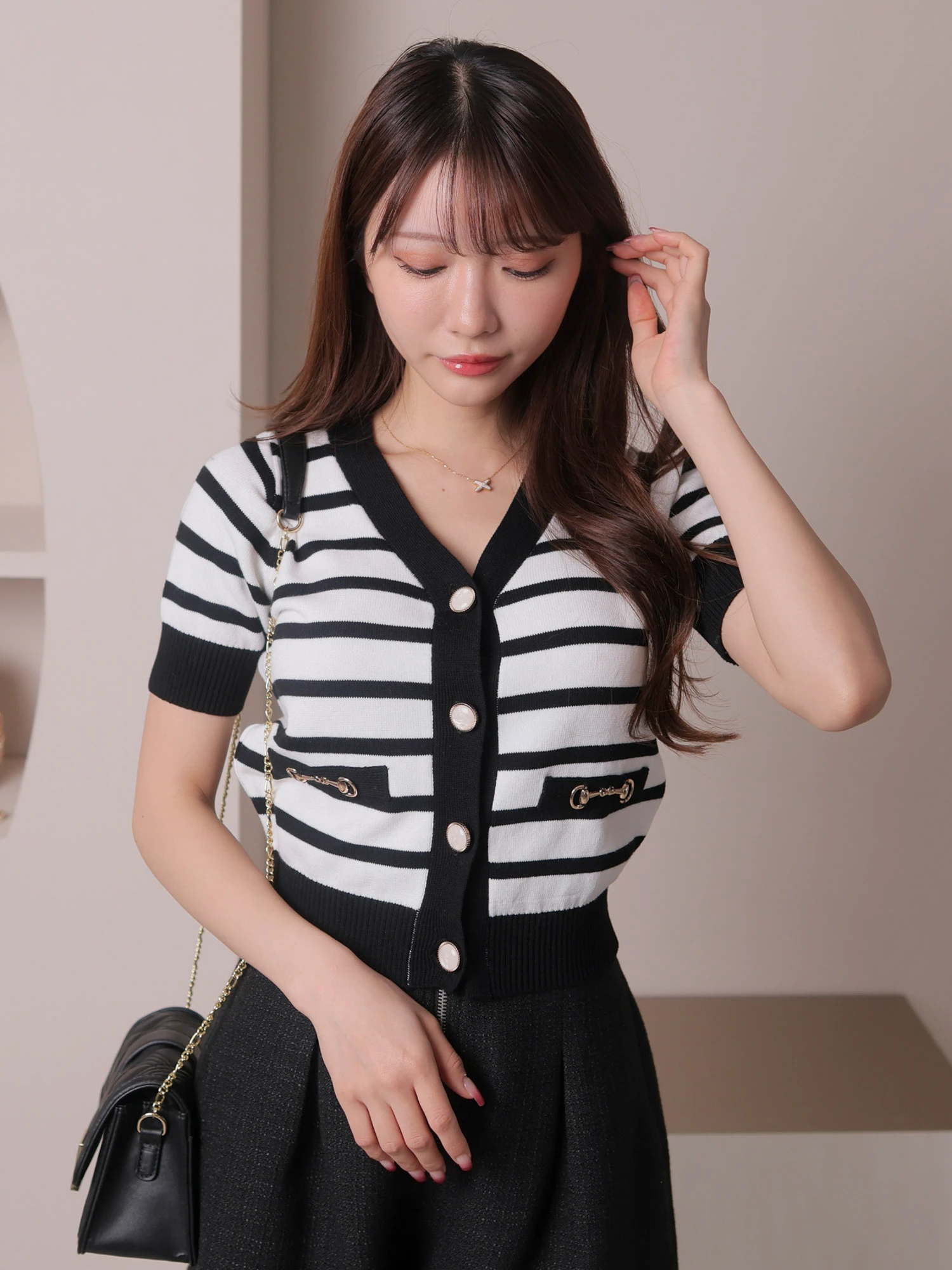 LIP SERVICE（リップサービス）｜ バイカラーハーフニットカーディガン