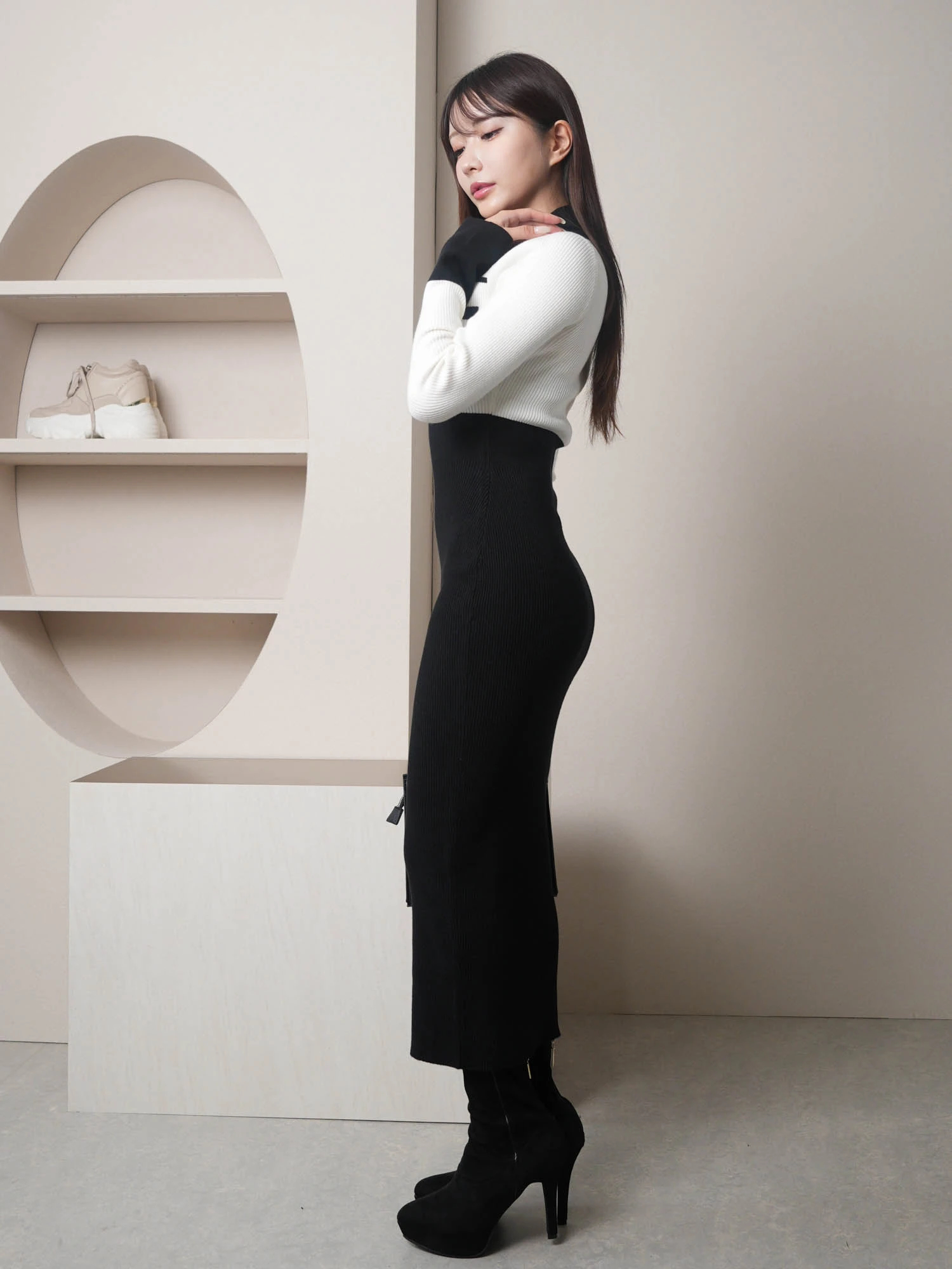 LIP SERVICE（リップサービス）｜ フロントZIPバイカラーニット