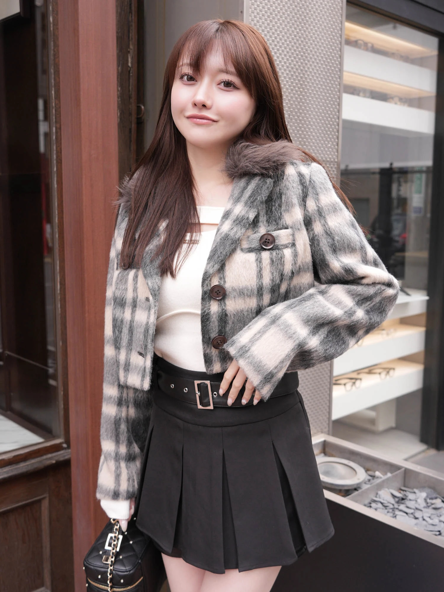 LIP SERVICE（リップサービス）｜ ファーカラーシャギーチェック