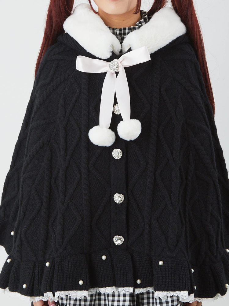 ぽんぽんリボンニットポンチョ - Ank Rouge(アンクルージュ)のポンチョ