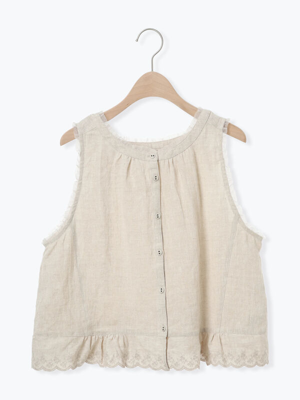 立川店/EC限定】リネンノースリレースブラウス（オフホワイト/ブラック