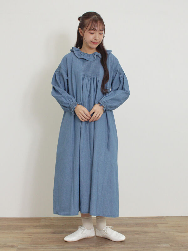 セール】 【kazumi×Samansa Mos2】フリルカラーワンピース（ブラック