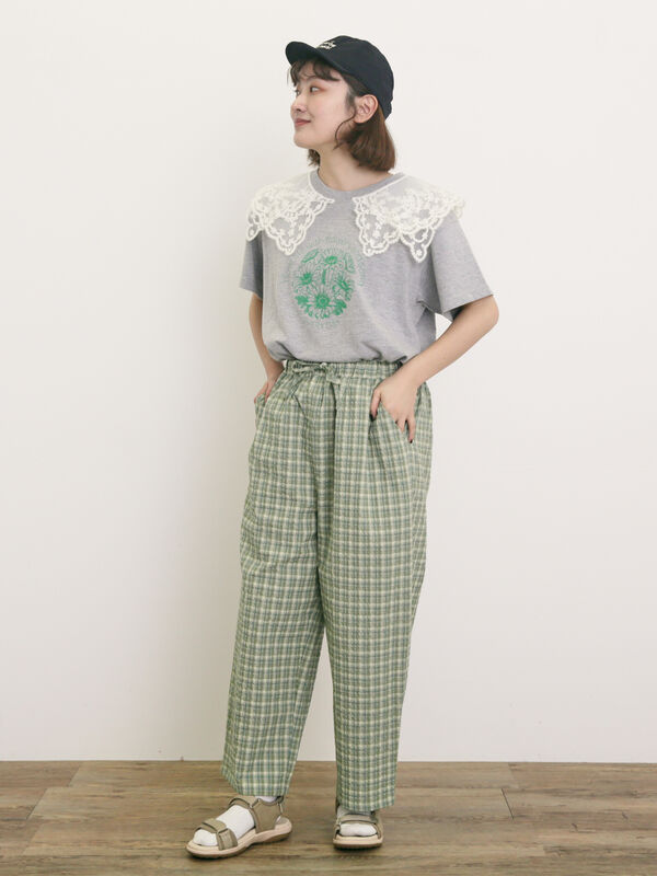 セール】 【速乾/UV加工】ぽこぽこチェック柄パンツ（グレー/ブラック