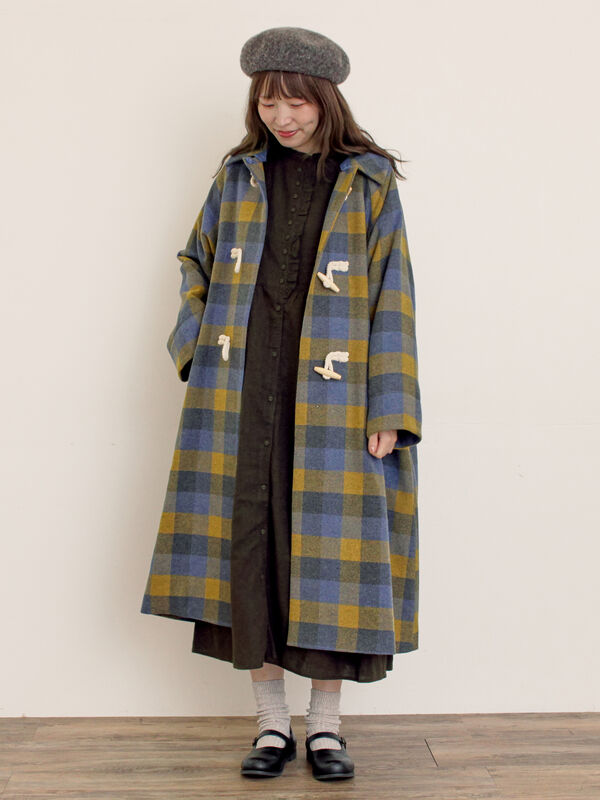 セール】 [タスマニアウール]2WAY襟ロングコート（ブラック/ボルドー