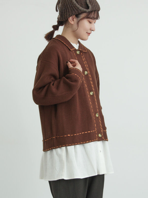 セール】 ◎ステッチカーディガン（ブラウン/ブルー/キナリ/トップス