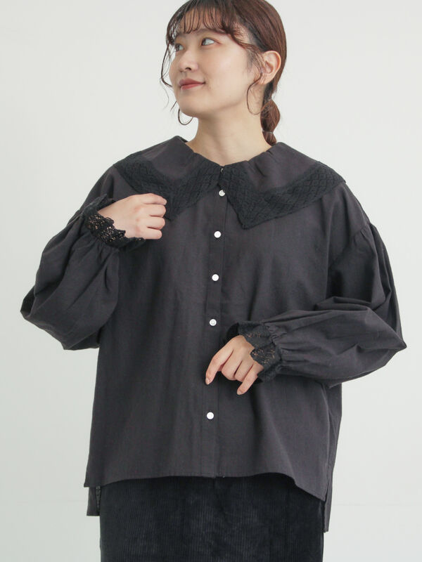 セール】 【2WAY】レースBig襟取り外しブラウス（オフホワイト