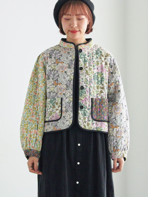 セール】 【LIBERTY】パッチワークキルトジャケット（レッド/キナリ