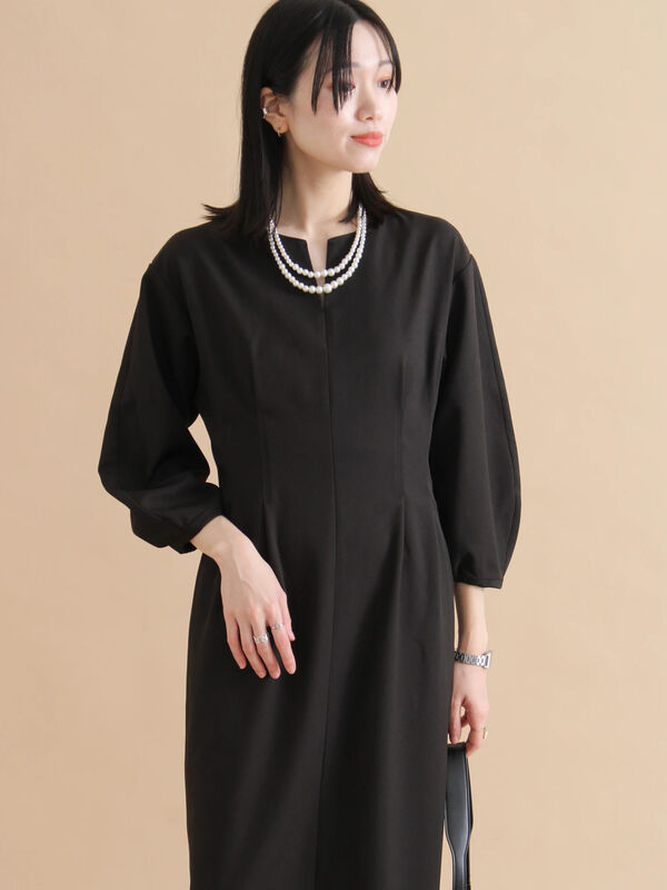 セール】 タックワンピース（ブラック/ライトベージュ/ワンピース