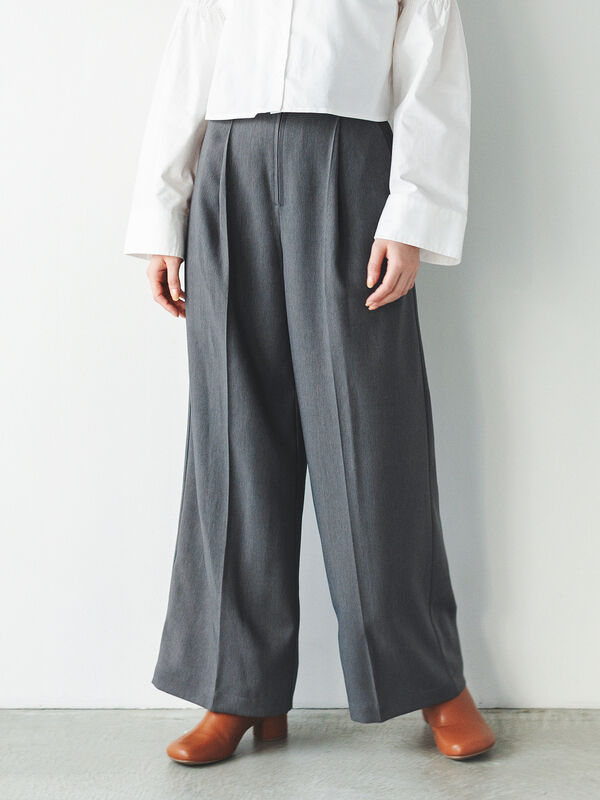 セール】 ハイウエストパンツ（チャコールグレー/ベージュ/ボトムス
