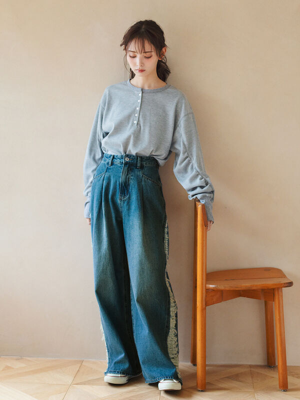 セール】 ダメージデニムパンツ（サックスブルー/ブルー/ボトムス