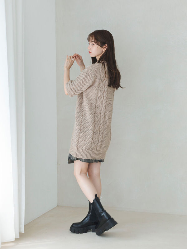 セール】 ケーブル編みニットワンピース（グレー/モカ/ワンピース