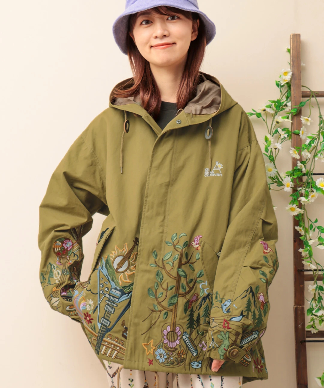 go slow caravan コードクロスパネル刺繍モッズコート【WEB限定