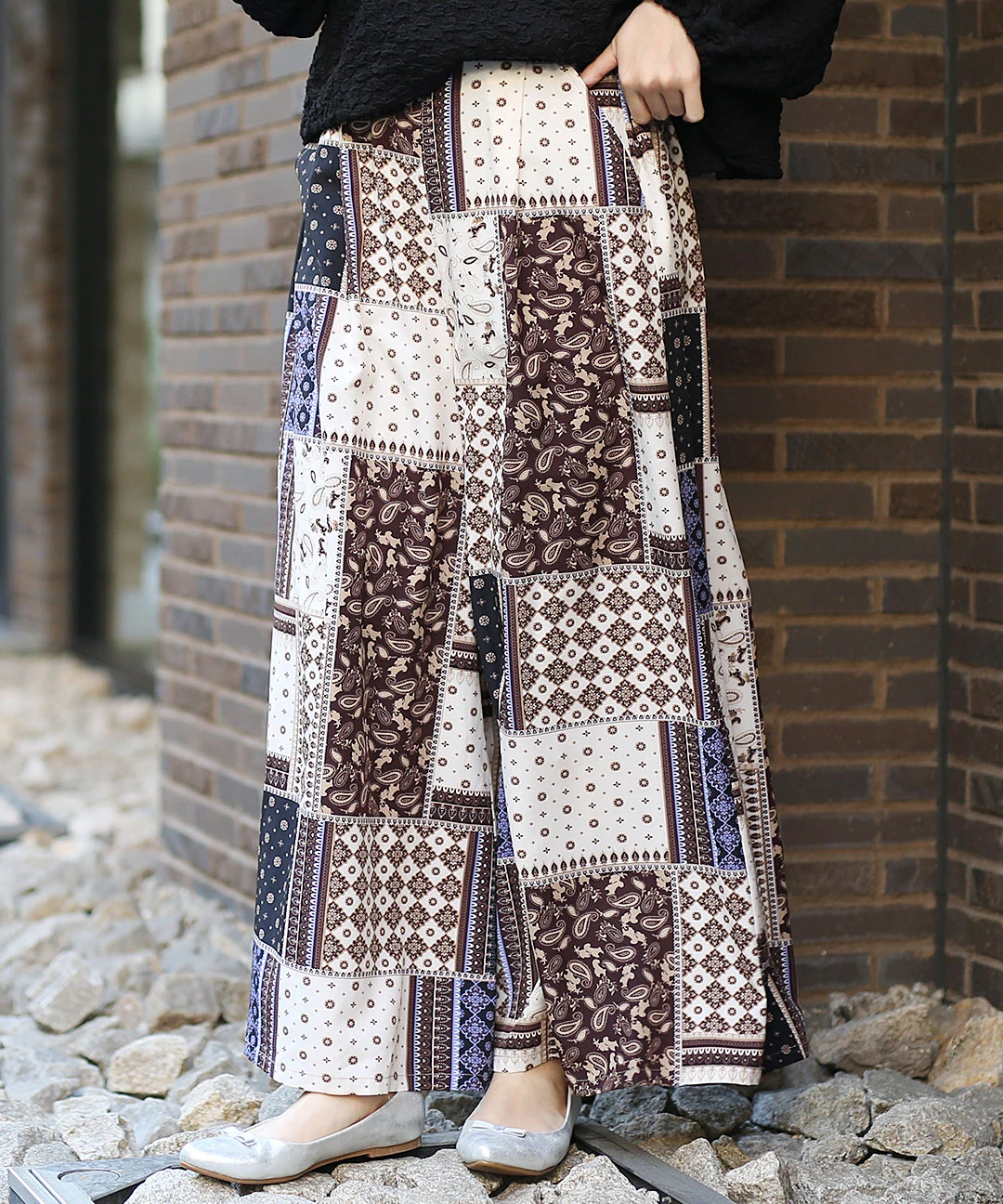 パッチワークプリントワイドパンツ 【3月2日(月)15時までの限定価格