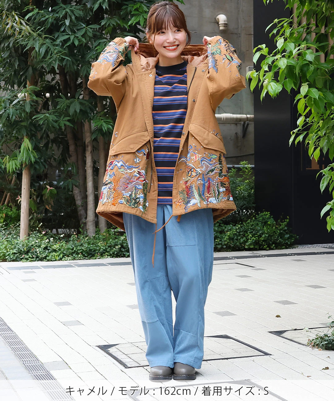 go slow caravan ライトキャンバスパネル刺繍モッズコート【WEB限定