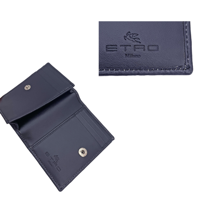 エトロ メンズ レザー名刺入れ カードケース ネイビー ETRO