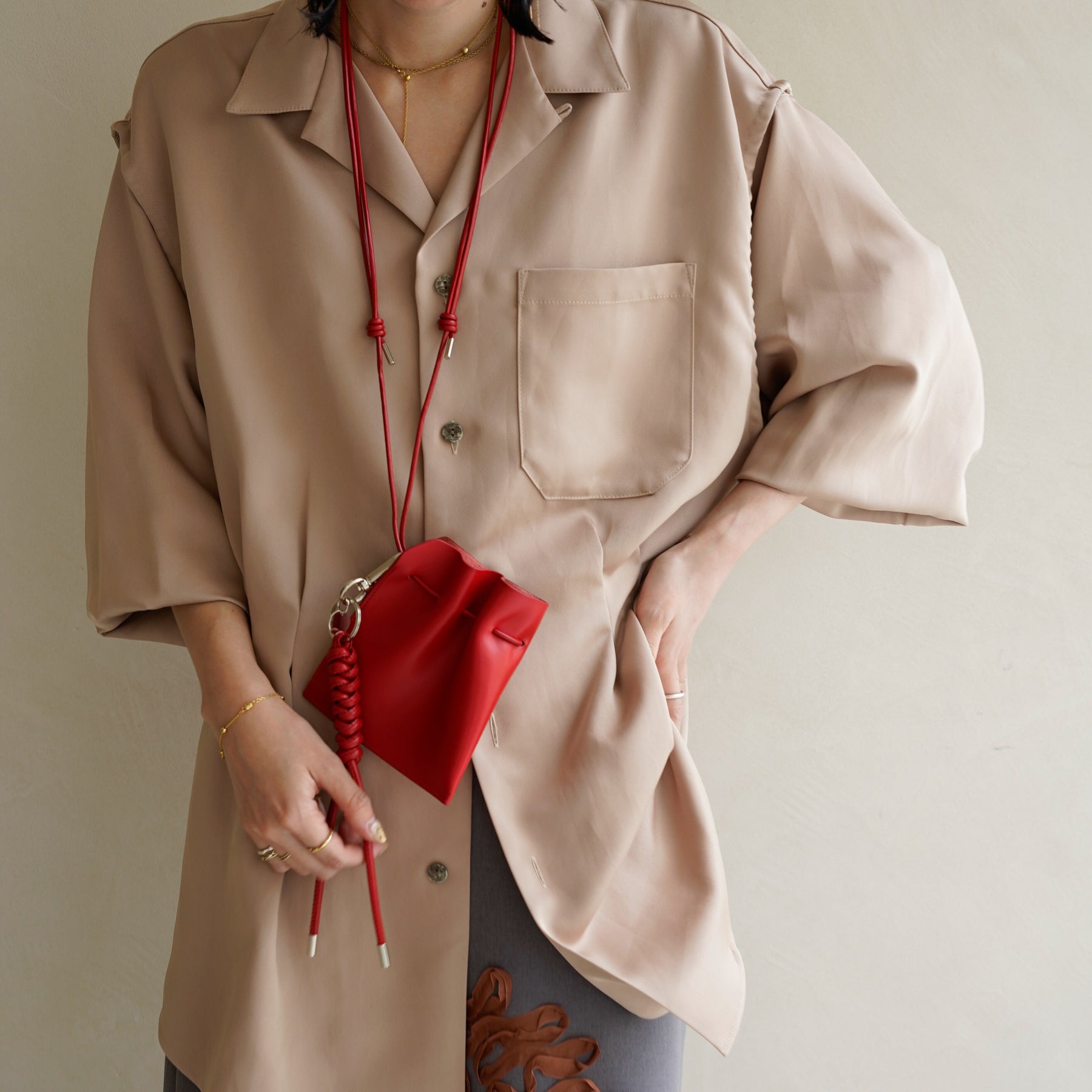 HERRIE KINCHAKU POUCH - XXS / RAPTO FLEX｜レザー ミニ巾着ポーチ 首