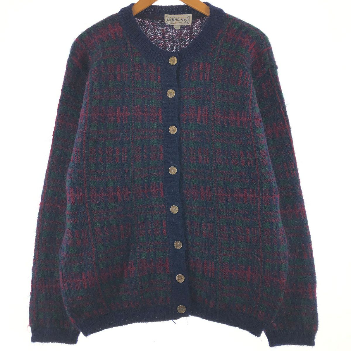 古着 Edinburgh チェック柄 モヘアニットカーディガン スコットランド
