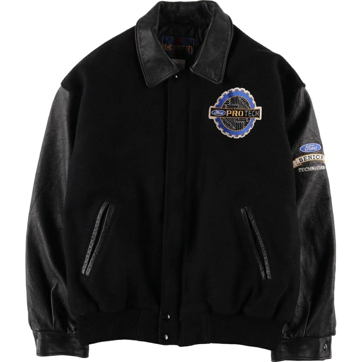 古着 90年代 CANADA SPORTSWEAR 袖革ウールボタンスタジャン バー