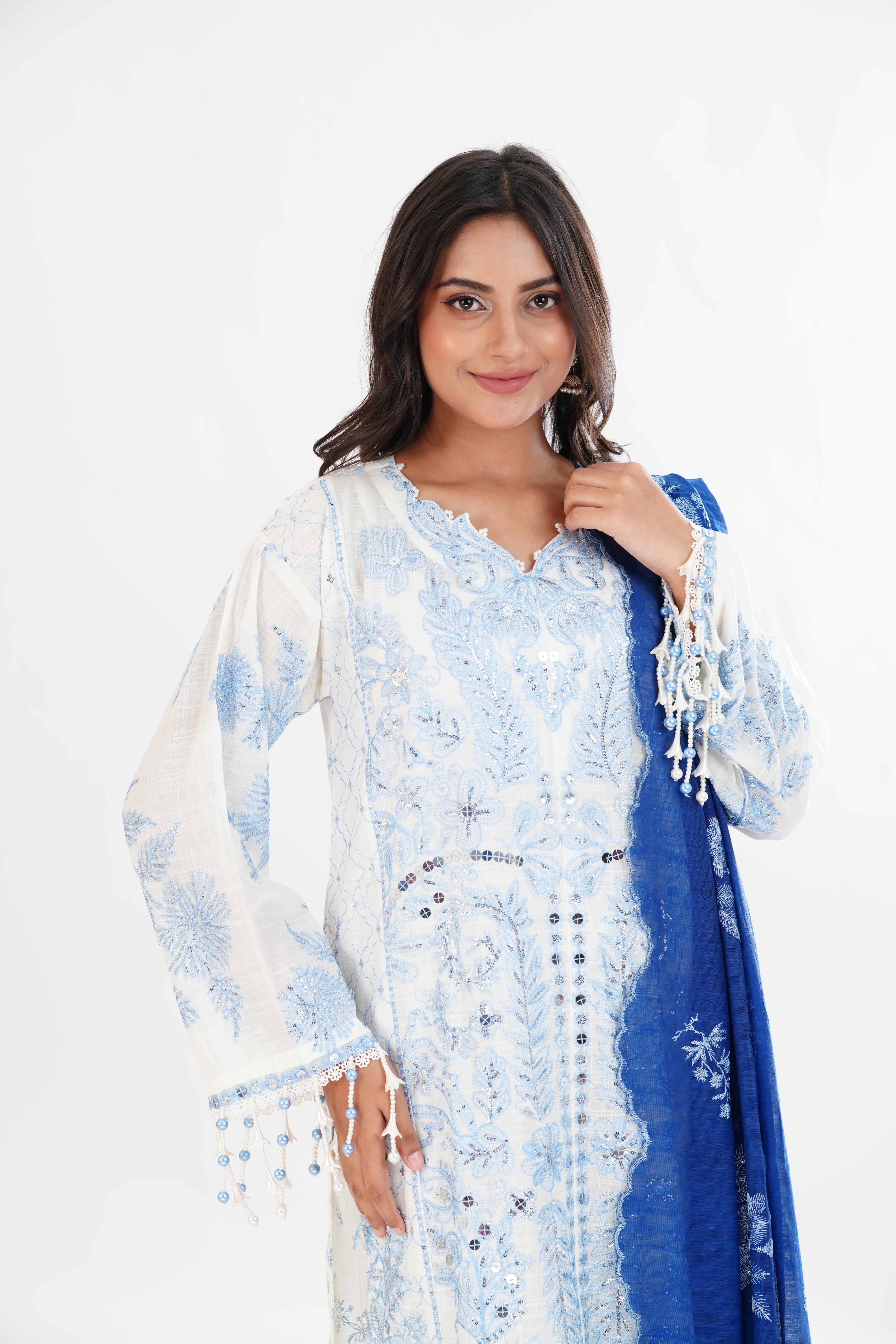 Sky Blue Luxury Lawn Stitched Suit - Sana Safinaz – Janan