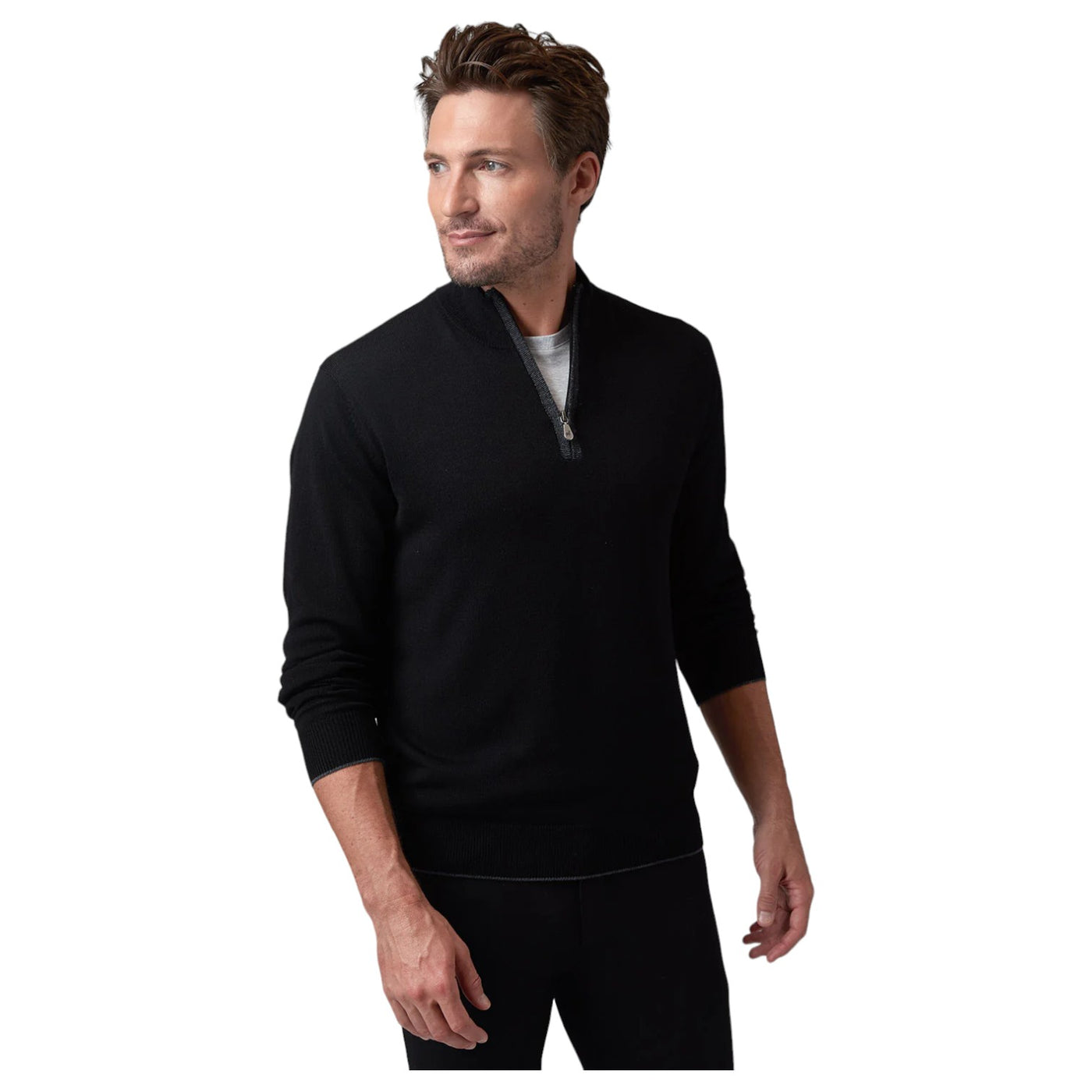 Raffi Mock Neck Quarter Zip Sweater in 100% Merino Wool HWC19398-Z