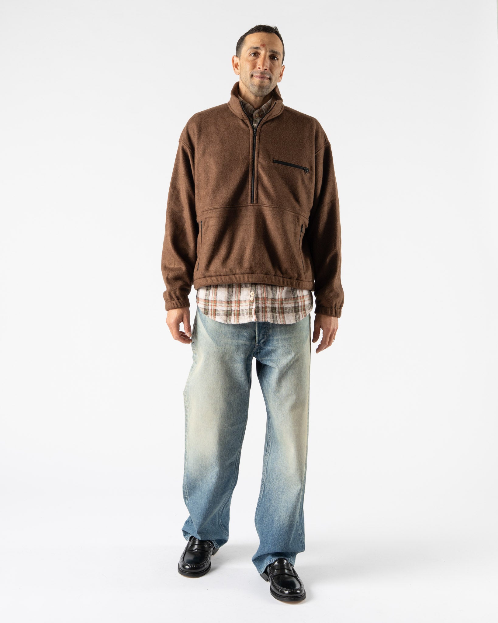 Auralee Pure Silk Comfort Fleece Pullover in Brown Curated at Jake