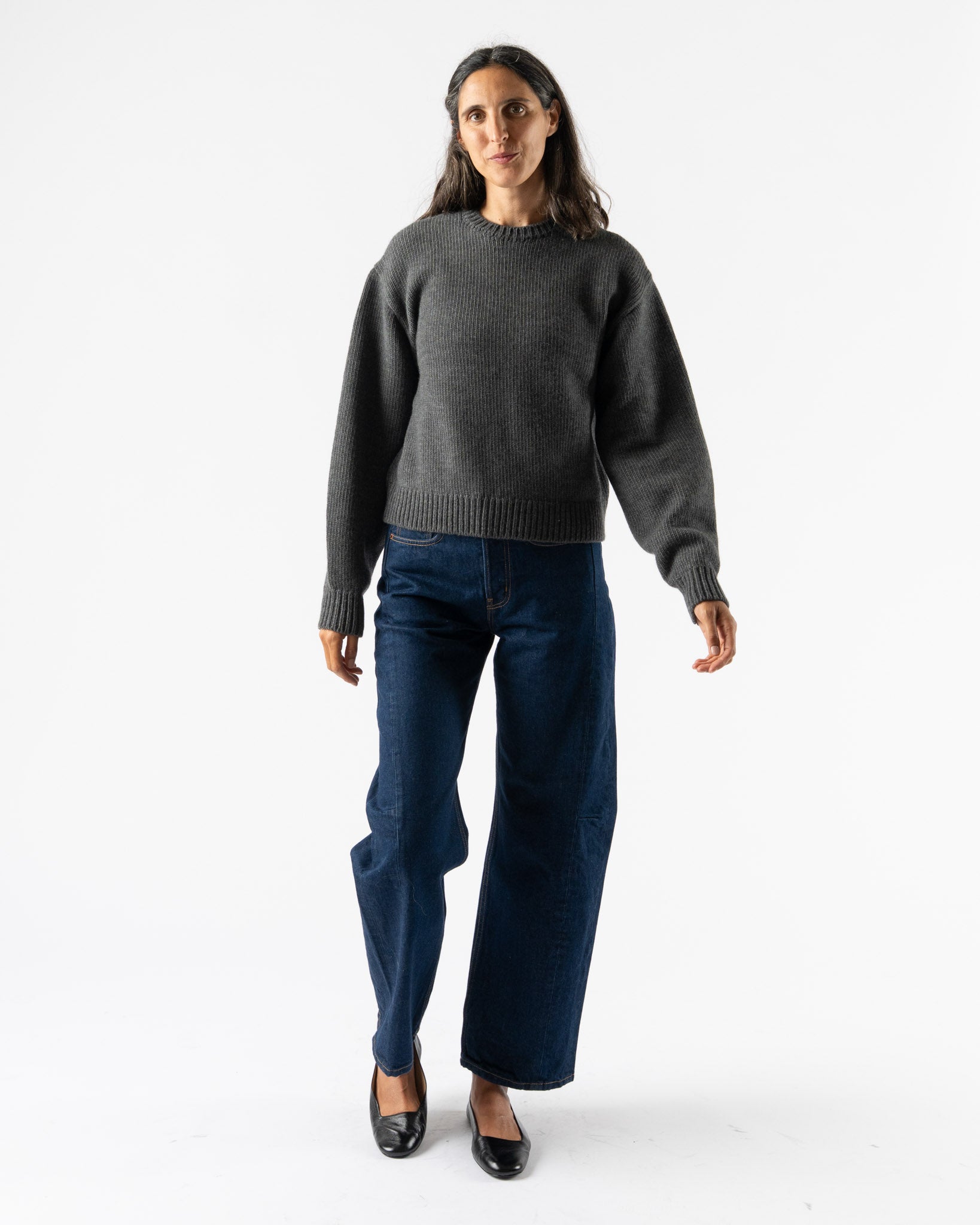 Auralee Wool Soft Cord Knit Pullover in Top Charcoal Curated at