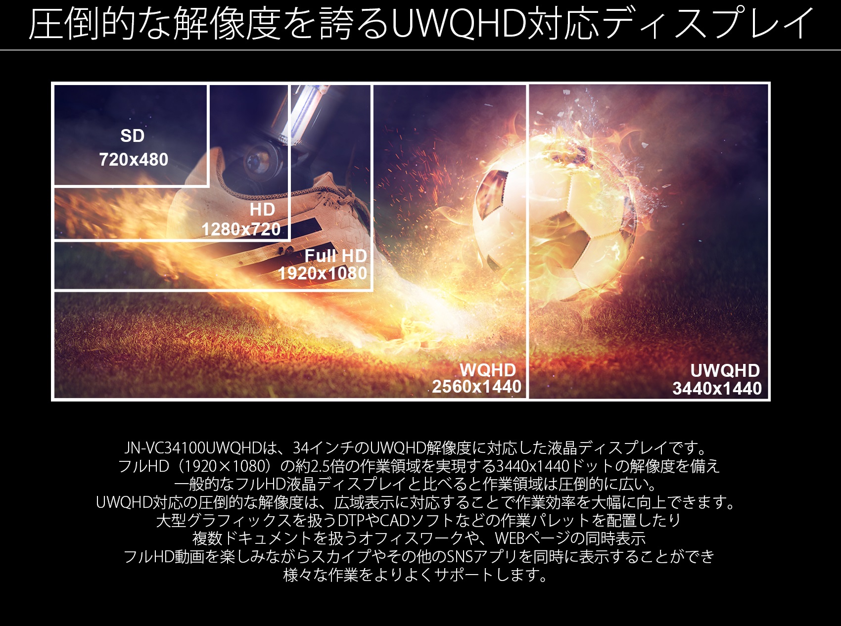 JAPANNEXT JN-VC34100WQHD UWQHD ゲーミング曲面モニター 新しい経験の