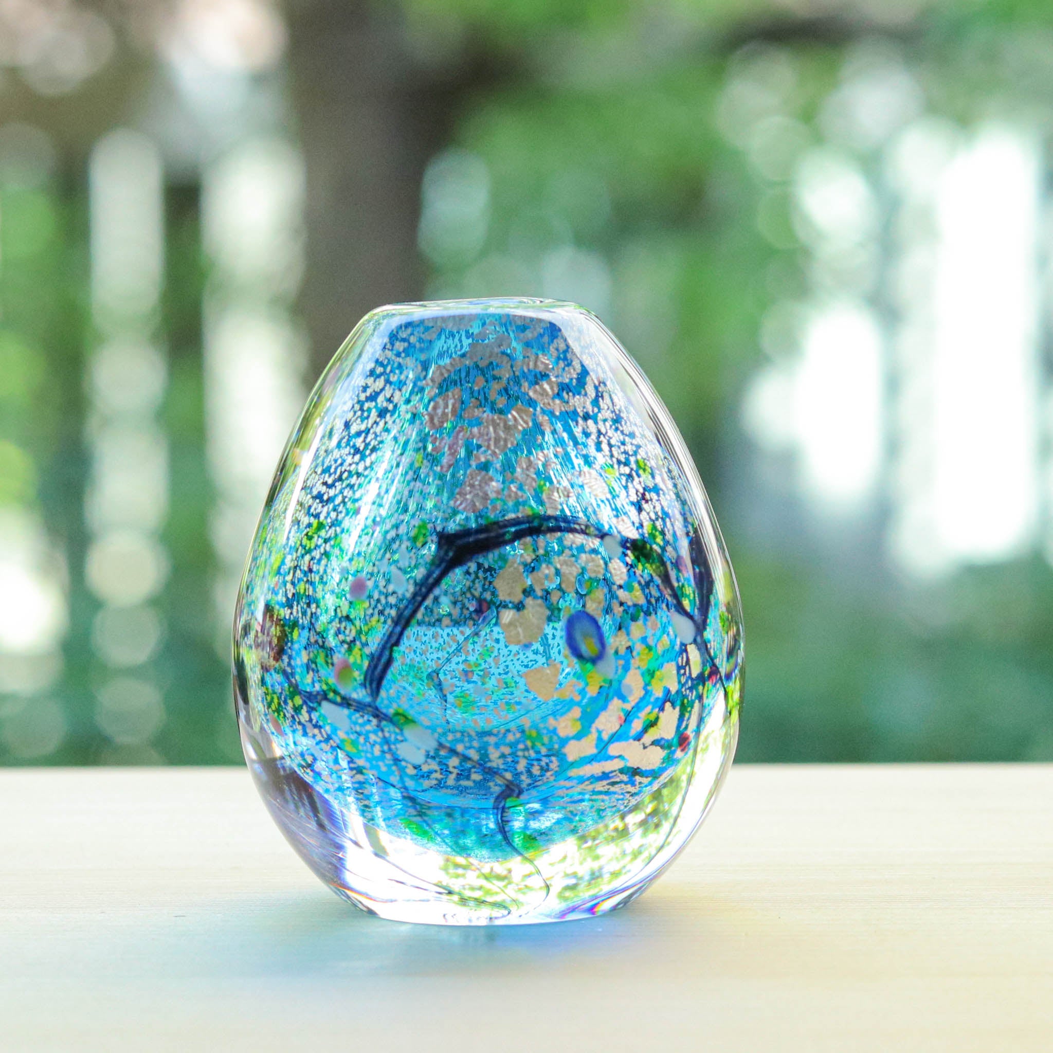 綾ガラス 一輪挿し | 光琳 爽 | オーシャンブルー | グラスアート黒木