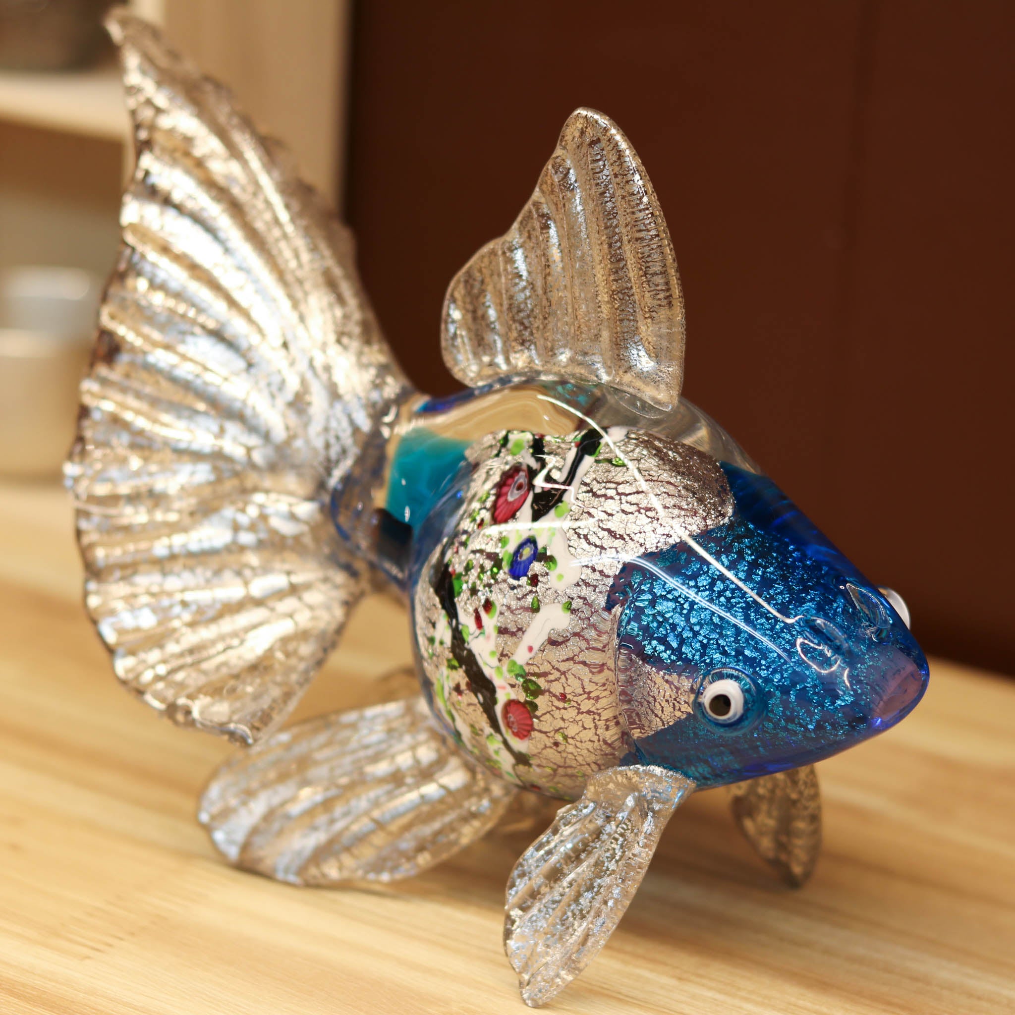綾ガラス | 金魚 金彩象嵌 光琳 | オーシャンブルー | グラスアート黒木