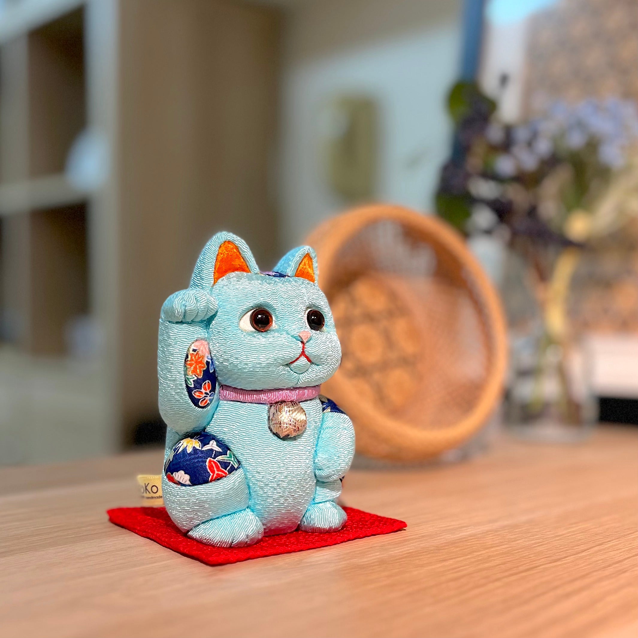 招き猫 | 江戸木目込み 招き猫 風水(中) | 青色 | 柿沼人形