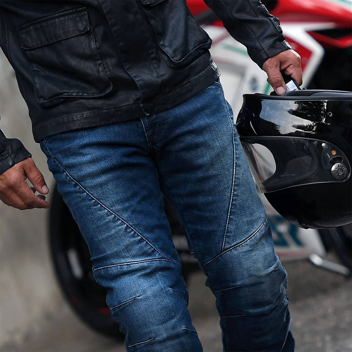 試着無料】PMJ チタニウム - バイク パンツ デニム スポーツ