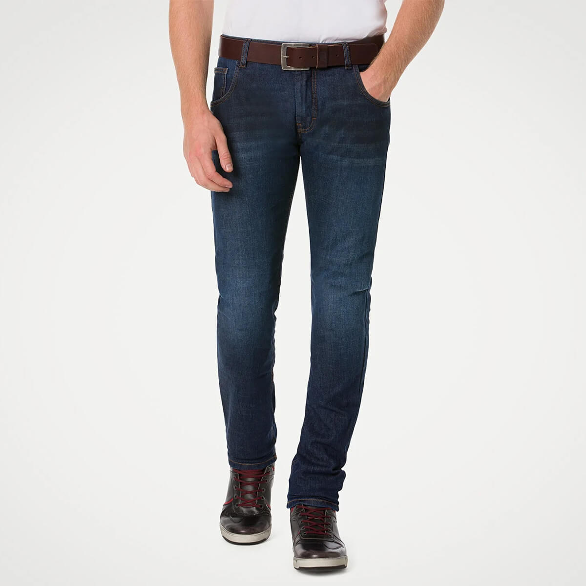 試着無料】PMJ デウス - バイク パンツ デニム カジュアル 細身