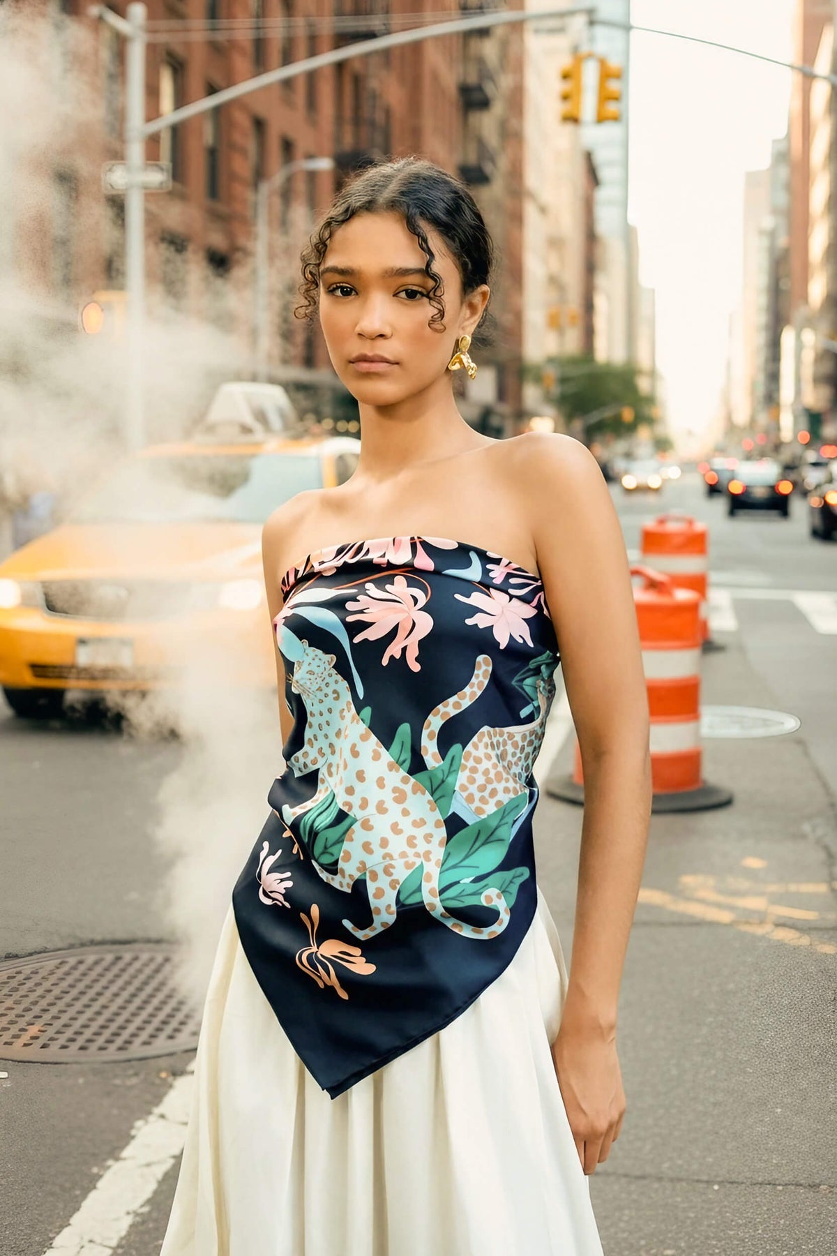 Double Sided Silk Scarf Night Jungle Gathering