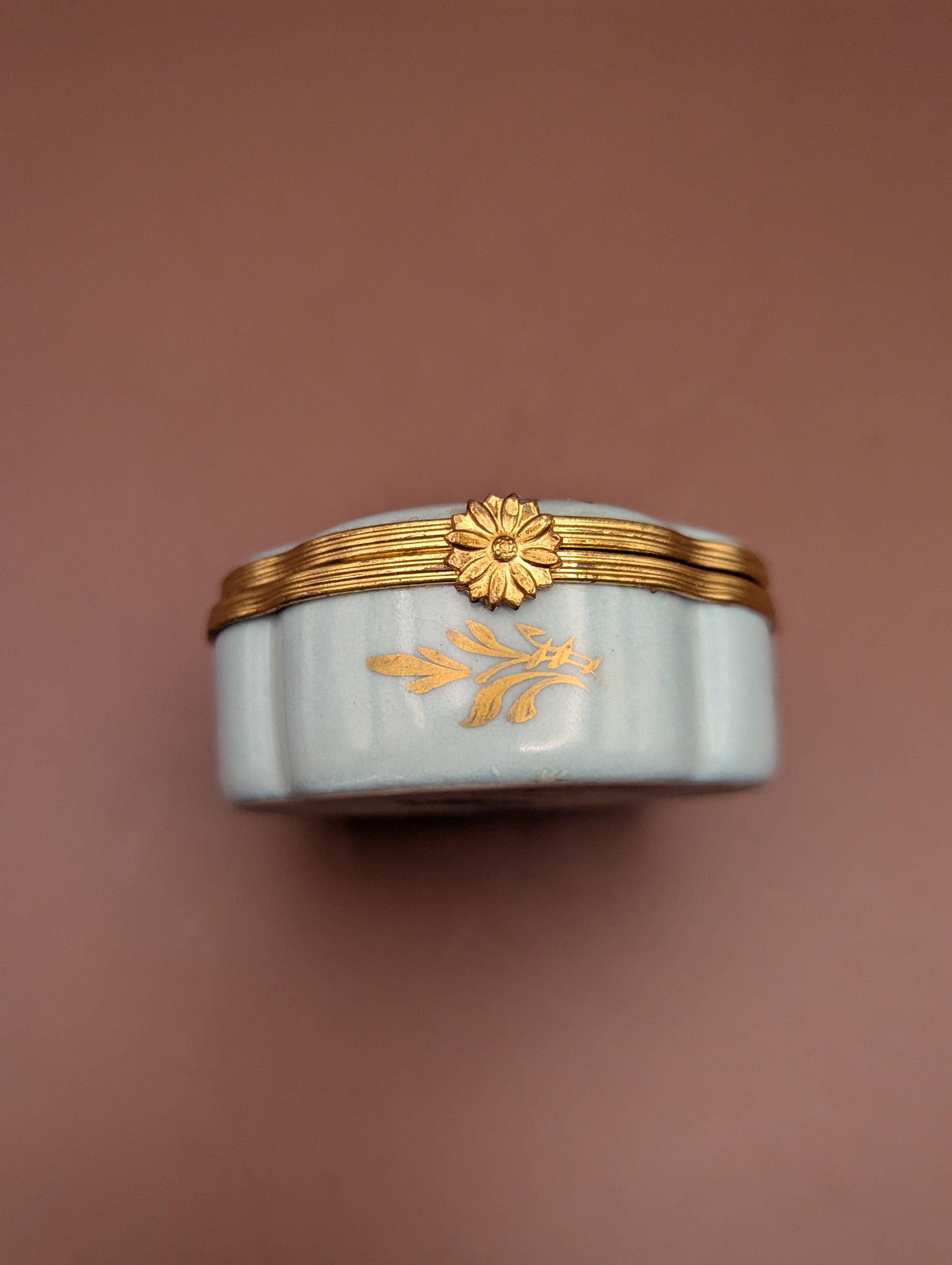 リモージュボックス ターコイズブルー | 手描き花柄・金彩 | フランス