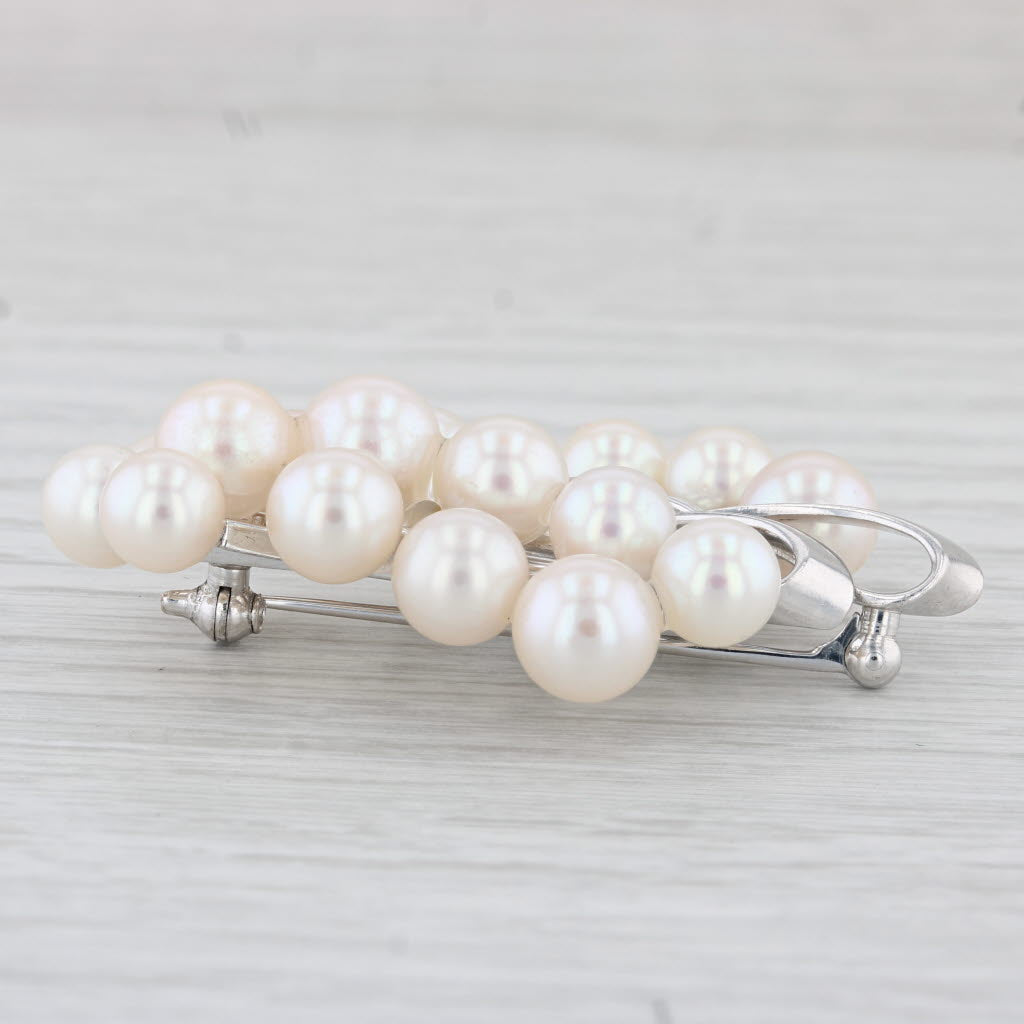 Mikimoto Vintage Cultured Pearl Brooch 14k White Gold Flower Spray Sta