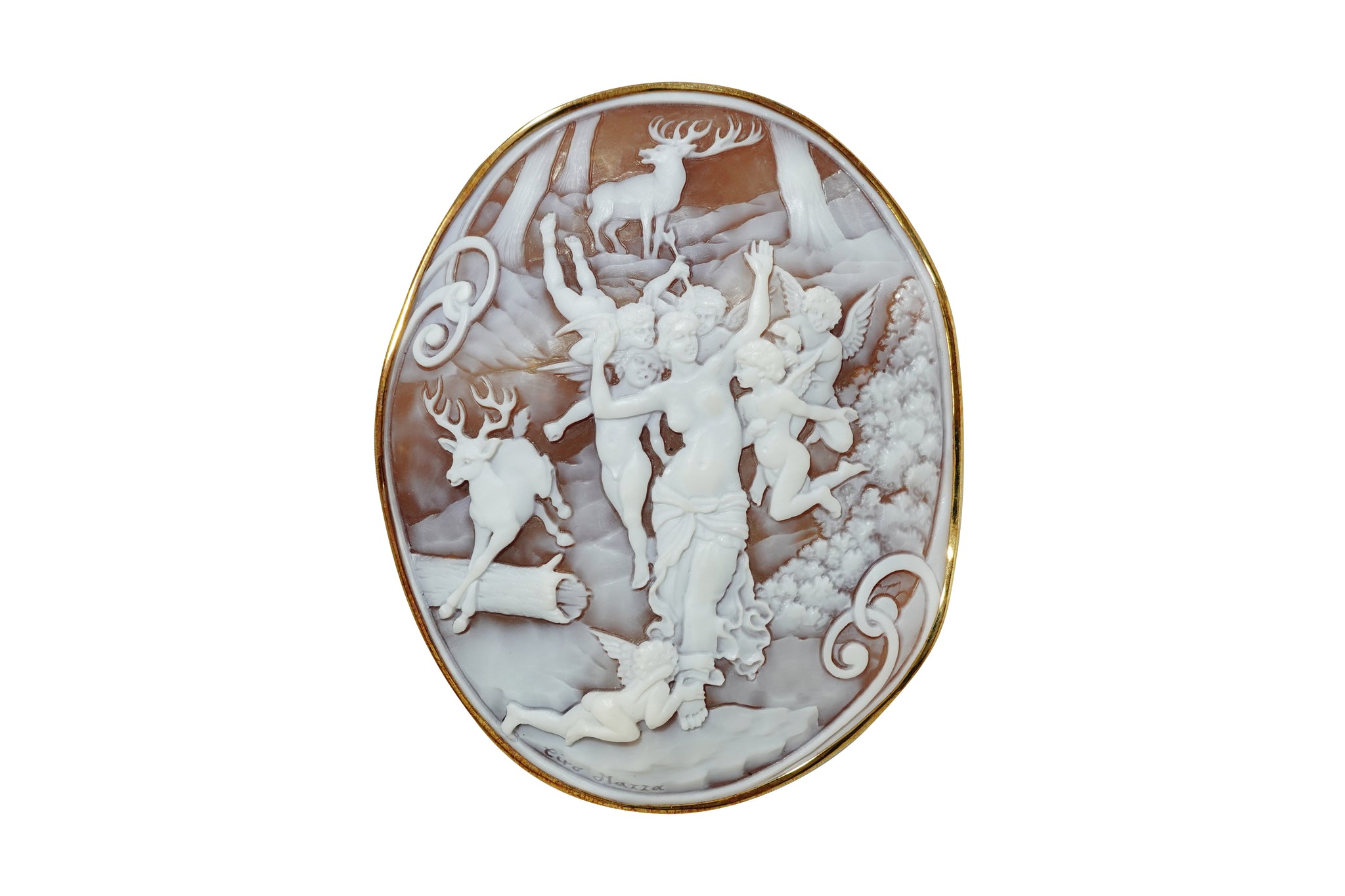 Ciro Mazza【チロ マッツア】 K18シェルカメオブローチ兼ペントップ