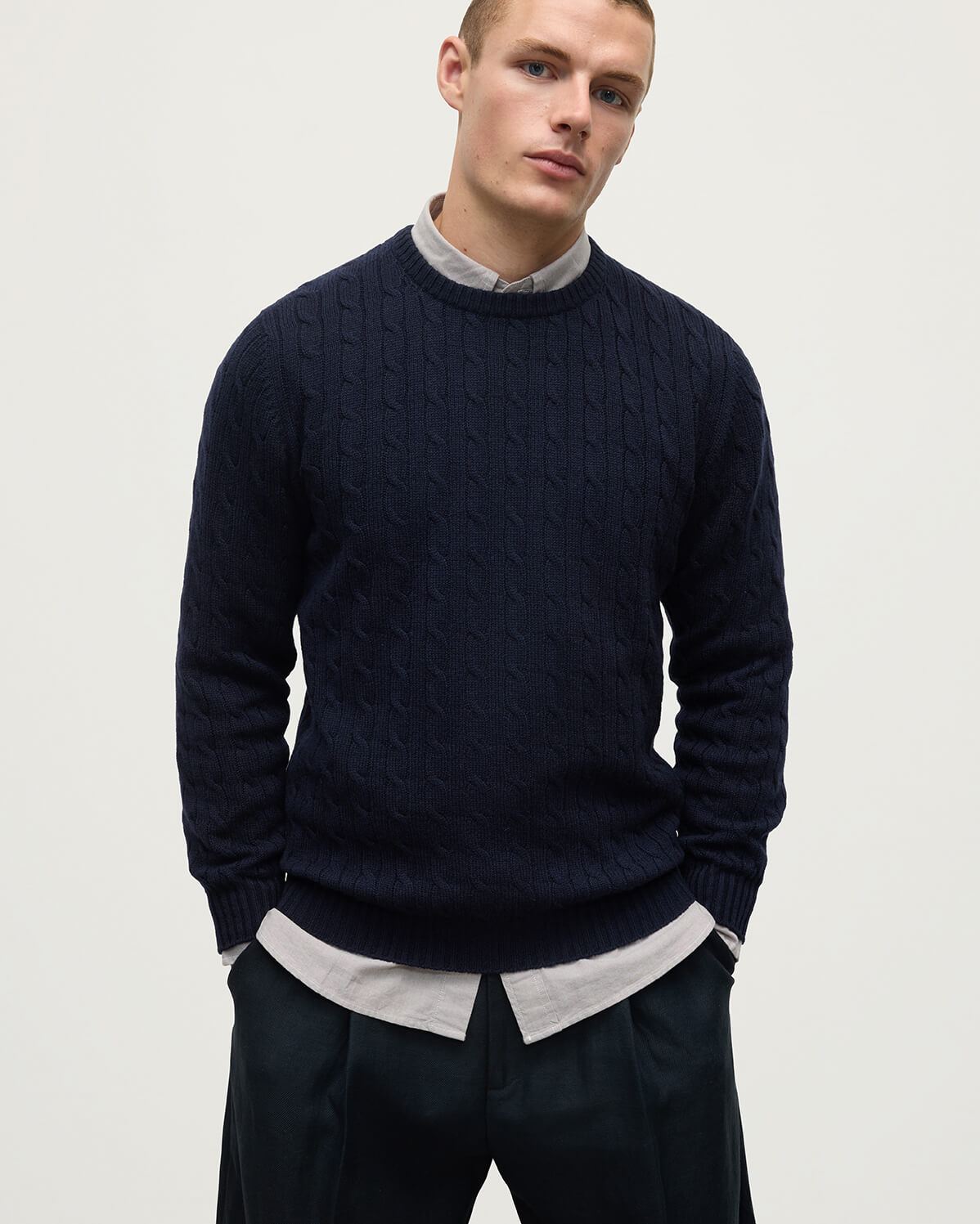 Dark Navy Cable Knit Cashmere Jumper | Luxury Men's Knitwear