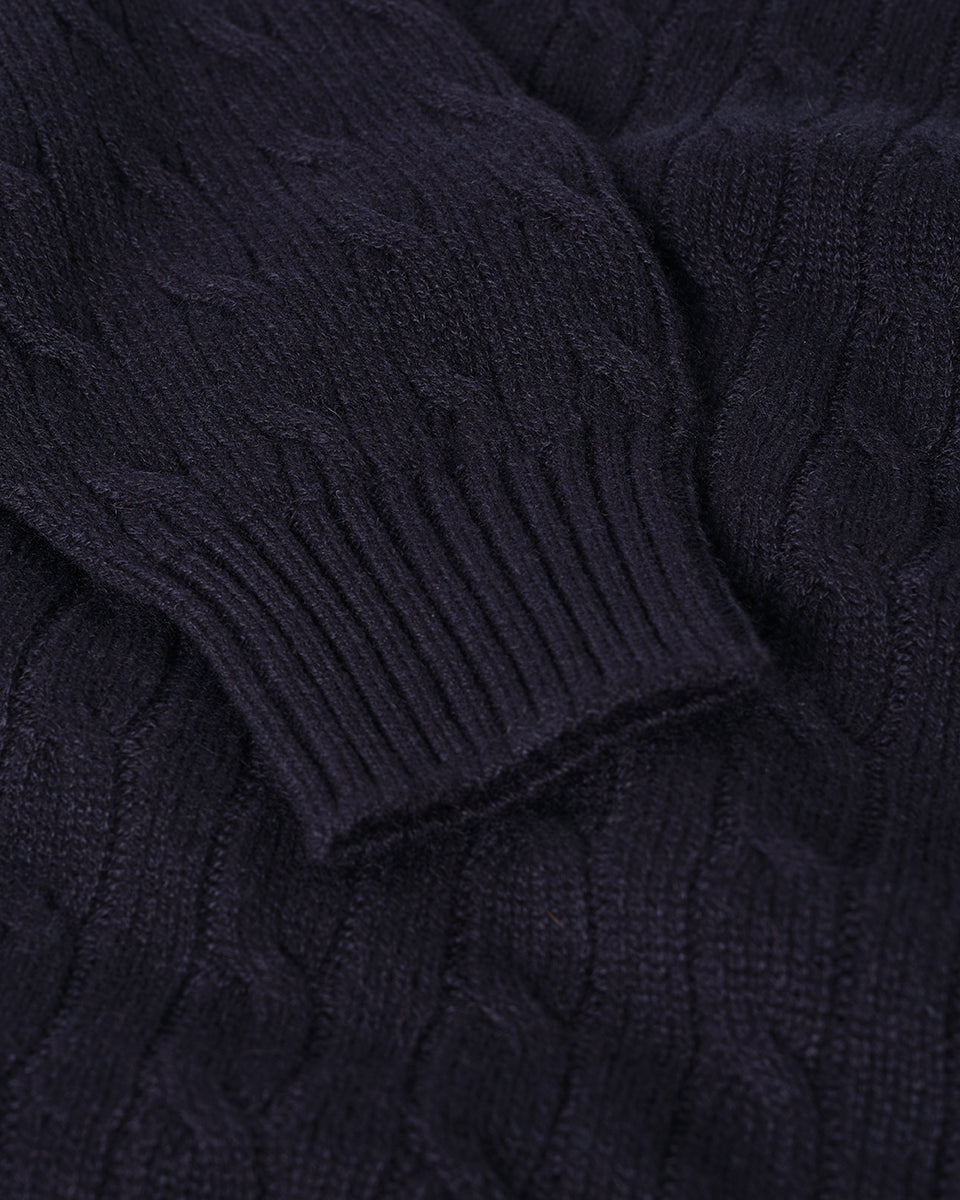Dark Navy Cable Knit Cashmere Jumper | Luxury Men's Knitwear