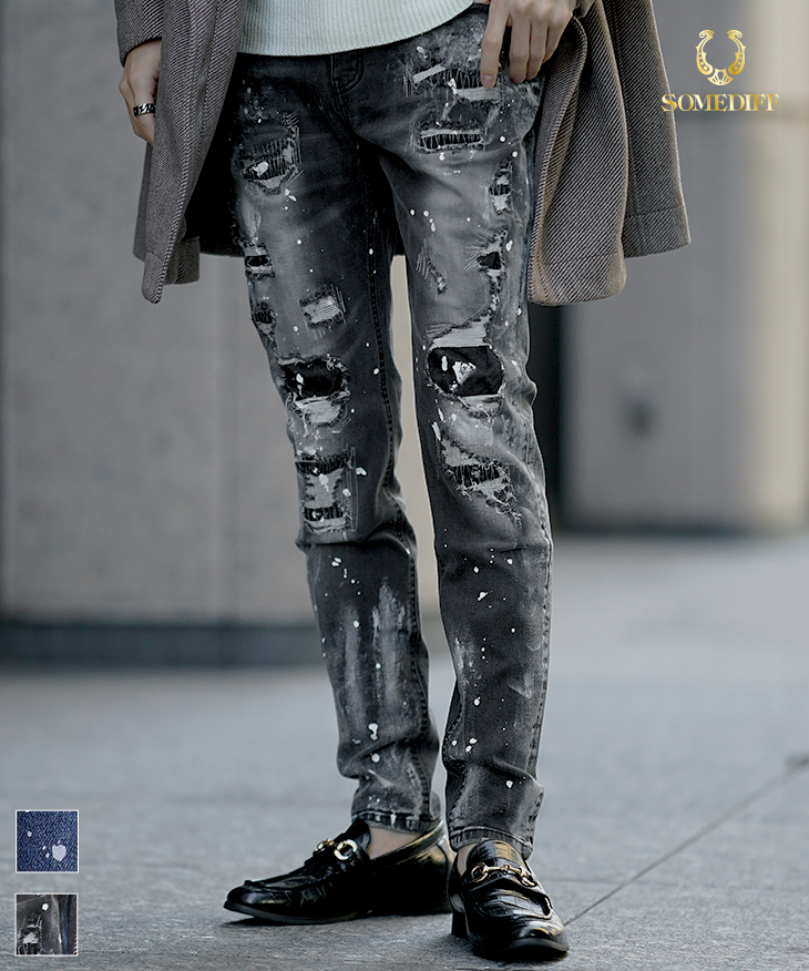 ダメージペンキ加工テーパードデニムパンツ｜【公式】joker（ジョーカー）