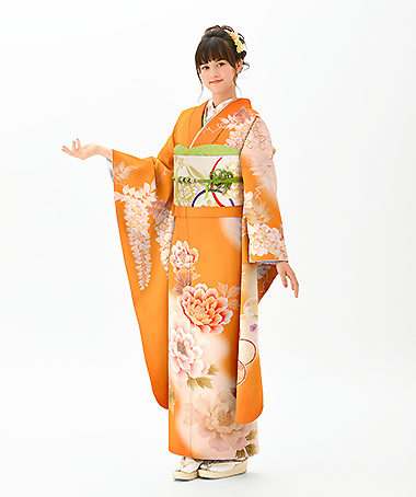 振袖レンタル衣装_81-HAF-D138M2の詳細（オレンジ レトロ・モダン