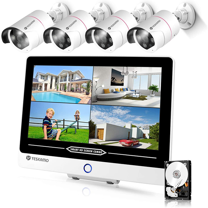⭐️【YESKAMO】 ジャンク品 防犯カメラ 4台セット モニター一体型 8ch