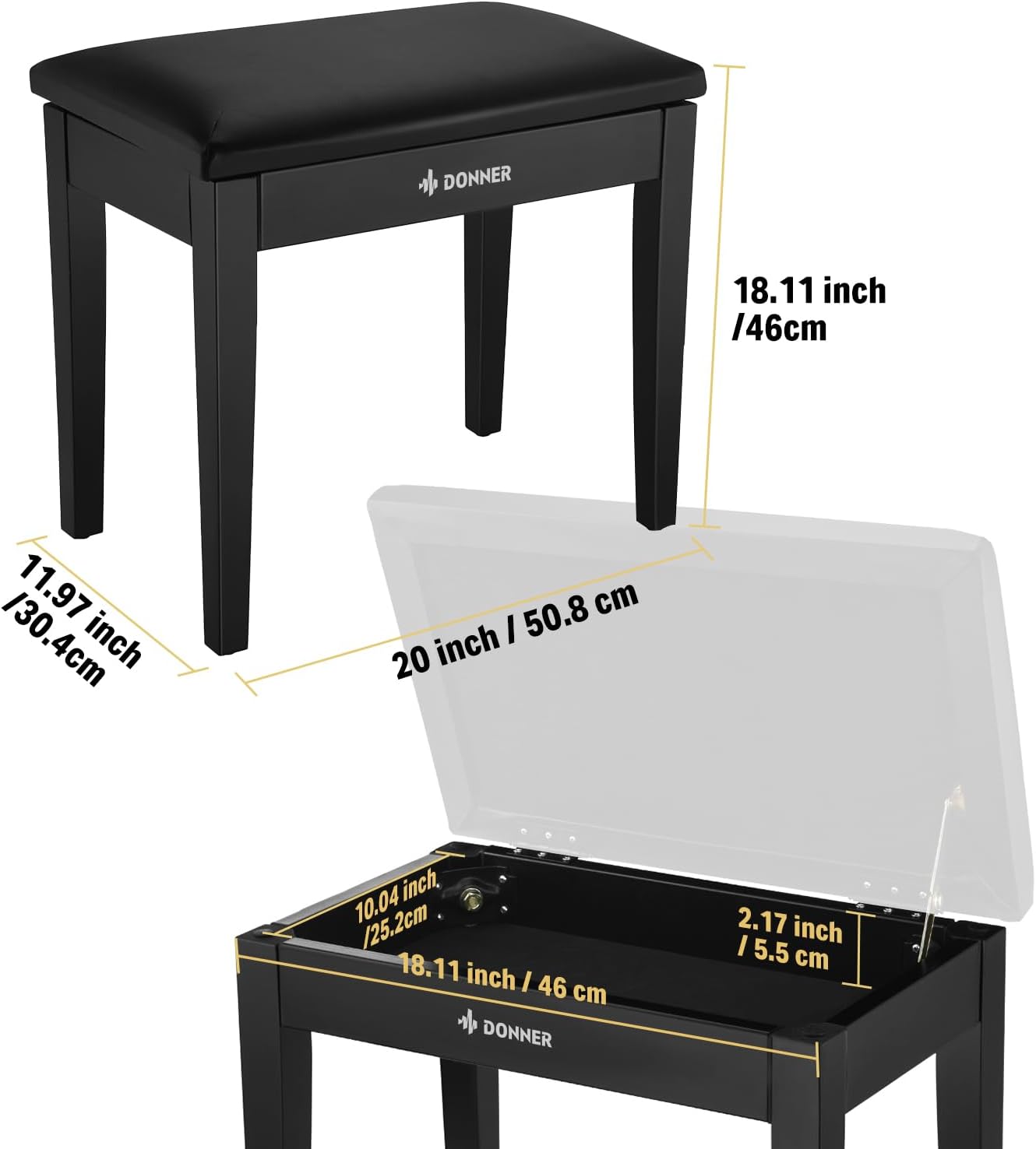 Donner ピアノ椅子 楽譜収納付き 木製 キーボードベンチ ピアノチェア