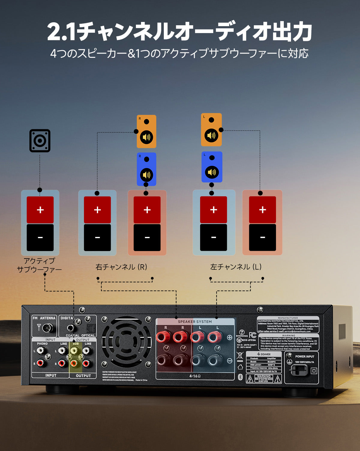 MAMP2ステレオアンプ600Wピーク2チャンネルBluetoothレシーバー Donner