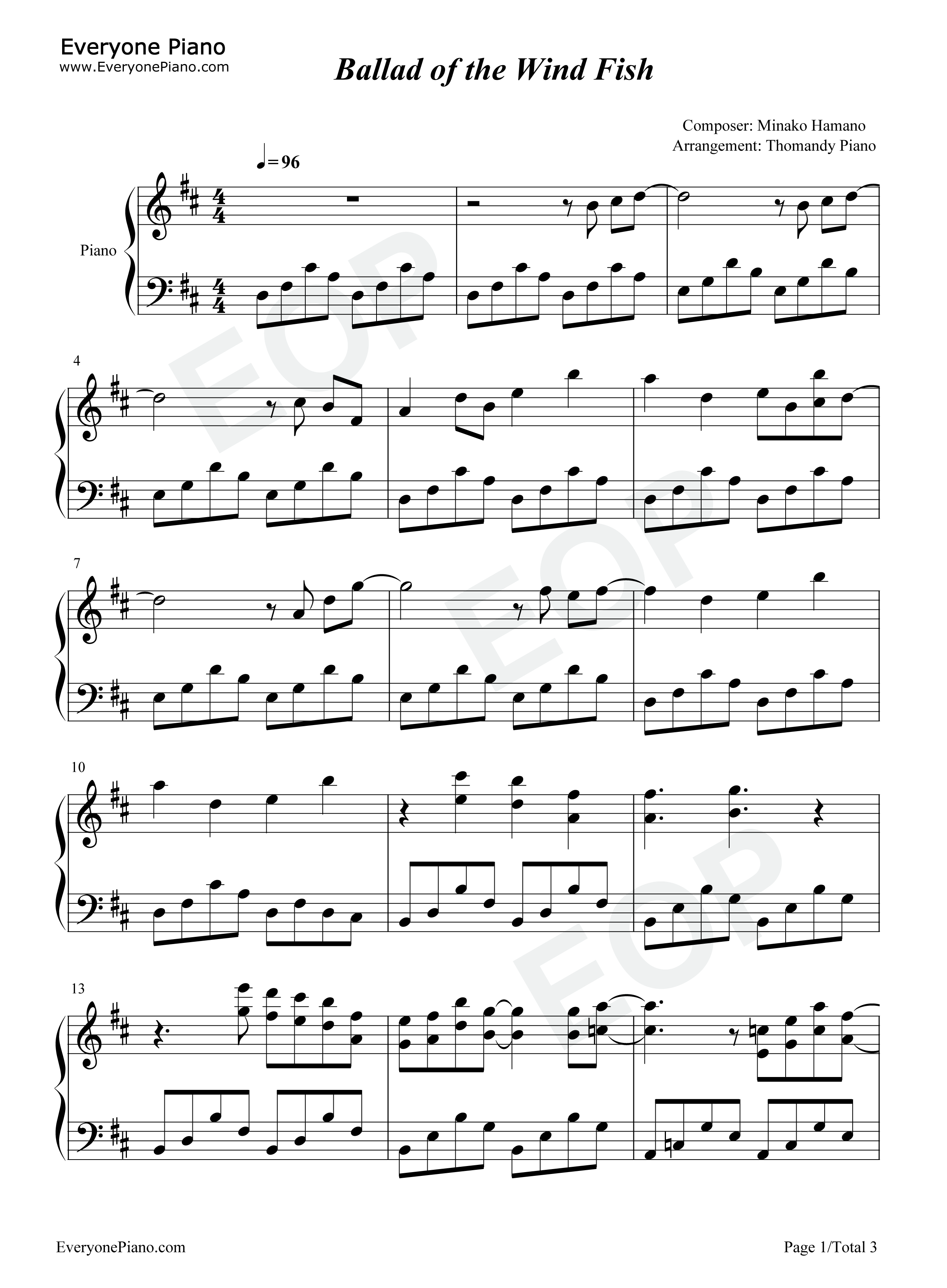 かぜのさかな-ゼルダの伝説 夢をみる島五線譜プレビュー