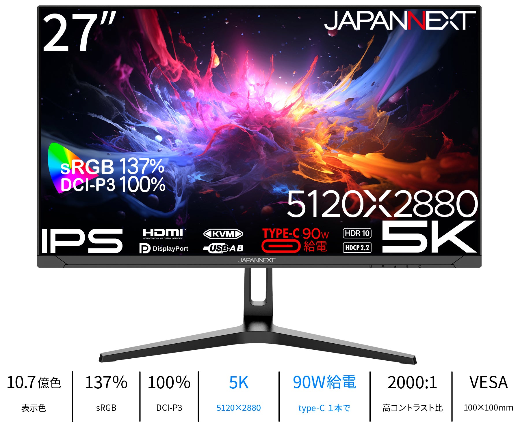 Amazon.co.jp限定】 JAPANNEXT 27インチ IPSパネル搭載 5K(5120x2880